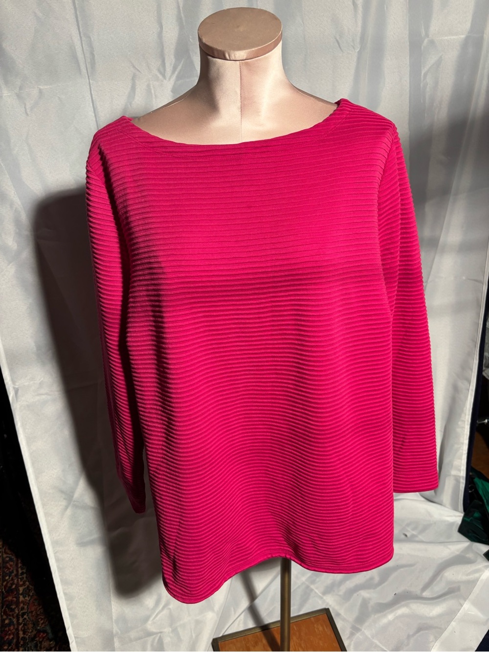 Women’s Ribbed Boatneck Top - Fuchsia Pink